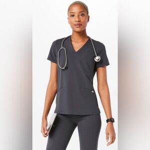 Figs Xs Charcoal Casma Three-Pocket Scrub Top